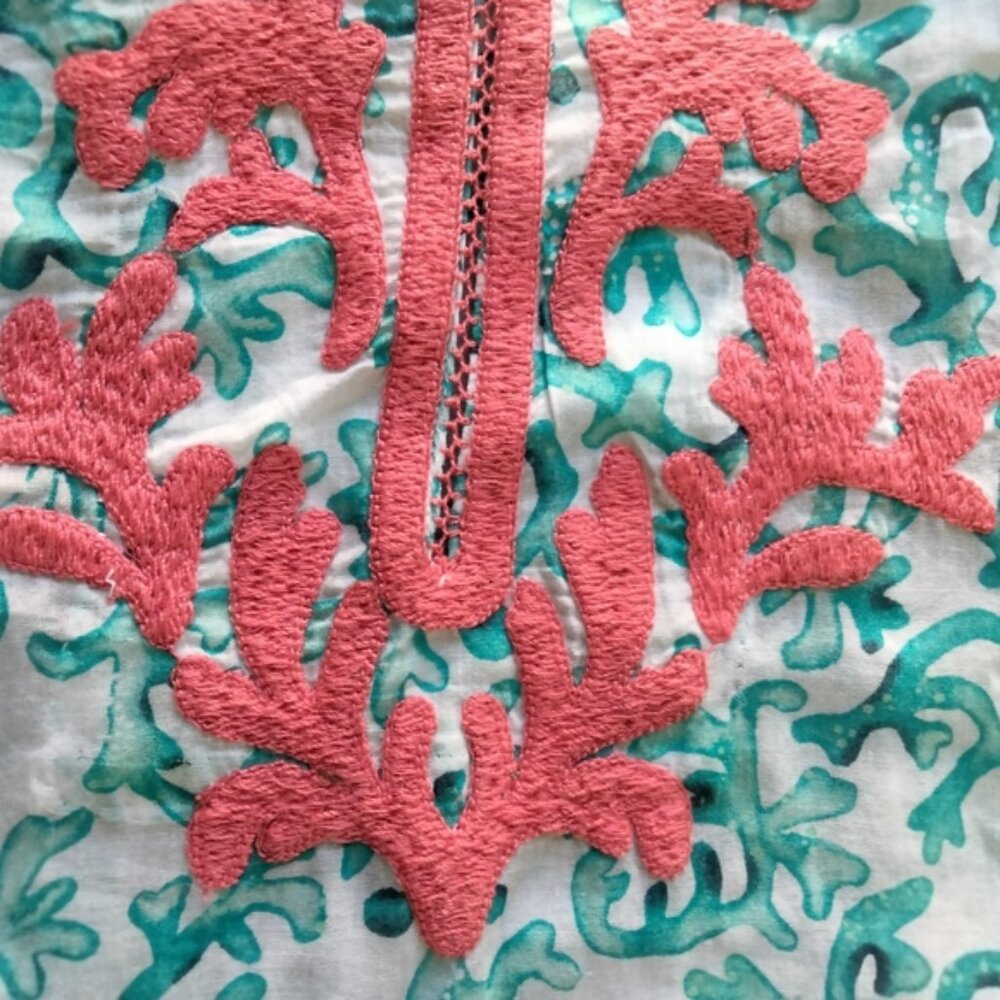 Tommy Bahama Coral Scrolls Cabana Embroidered Cotton Tunic Swim Cover Up Sz S/M - Picture 4 of 11
